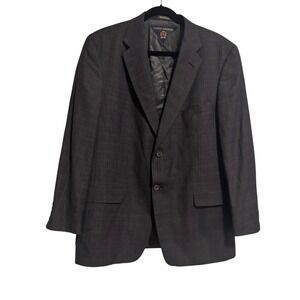 Tommy Hilfiger‎ Mens 44R Dark Gray Brown Black Plaid Jacket Blazer Dress Coat